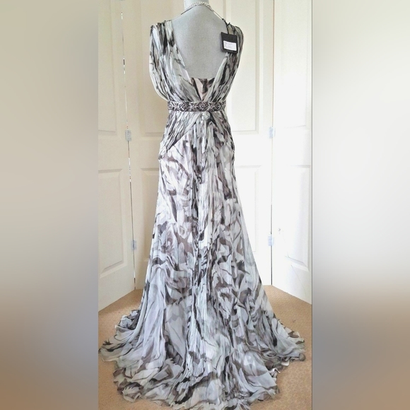 ^$4,000 NEW CARLOS MIELE SILVER SILK CHIFFON CRYSTAL BEADS RUNWAY GOWN US 4 - Picture 7 of 9